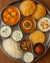 Shahi Paneer + Aloo Sabji + Samak Rice + Cucumber Raita + Poori + Salad + Papad